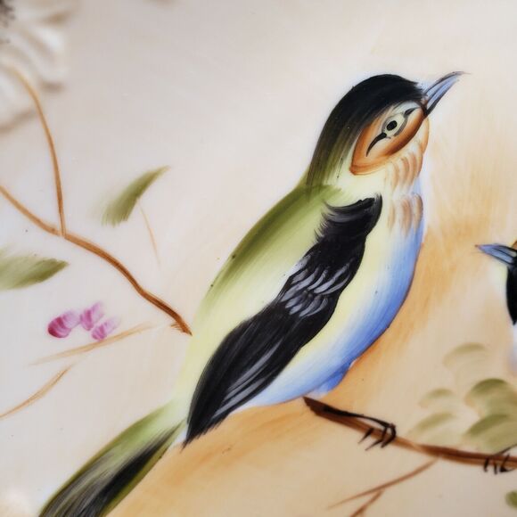 Gorgeous Signed ENESCO Plate 2 Blue Yellow BIRDS on Branch Plum Flowers Floral - Picture 4 of 9
